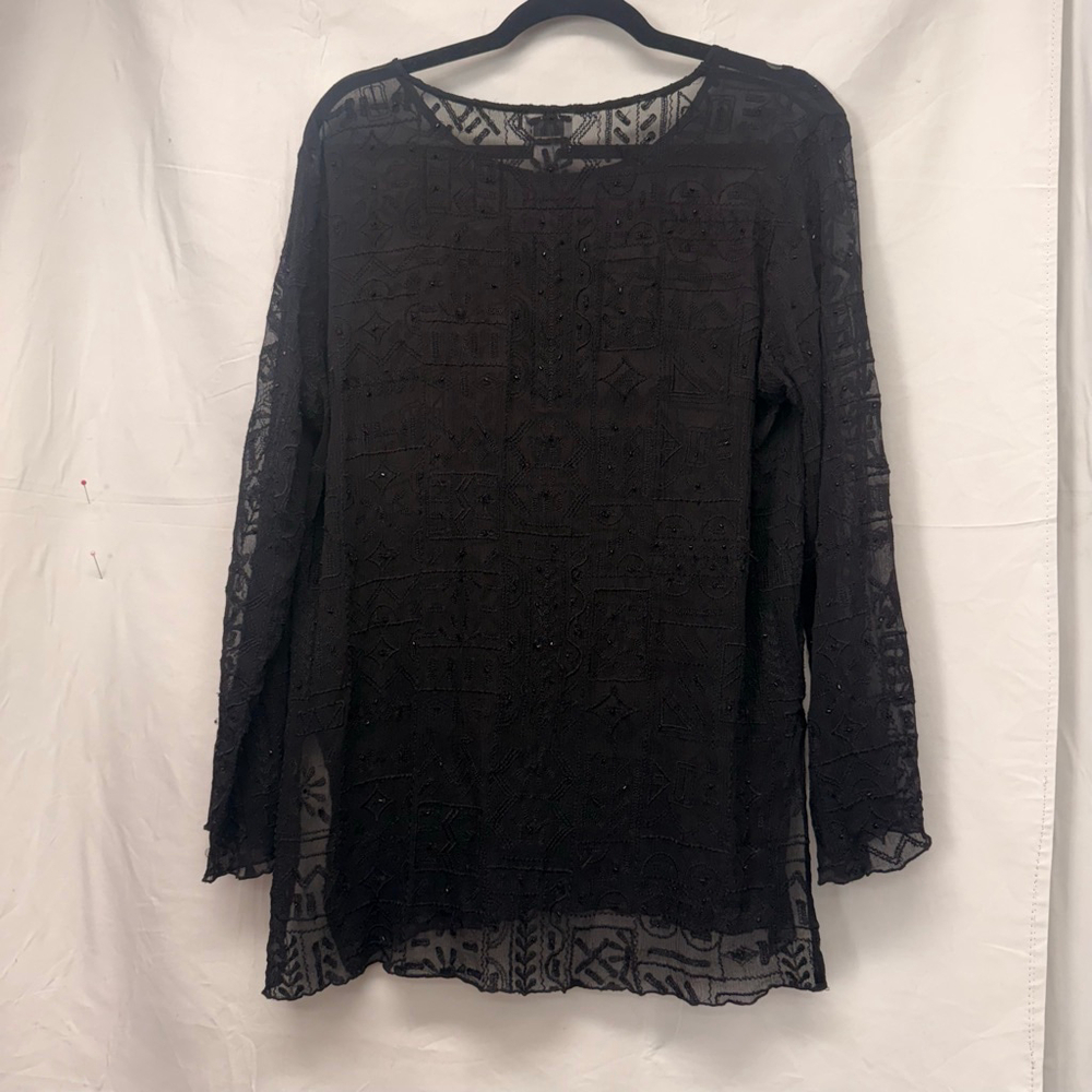 Women's Chico's Black Beaded Sheer Silk Tunic Top Size M